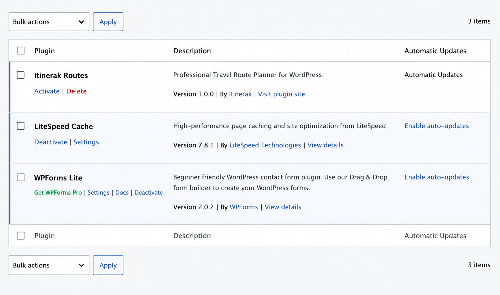 Activate the Itinerak WordPress plugin from the Installed Plugins page