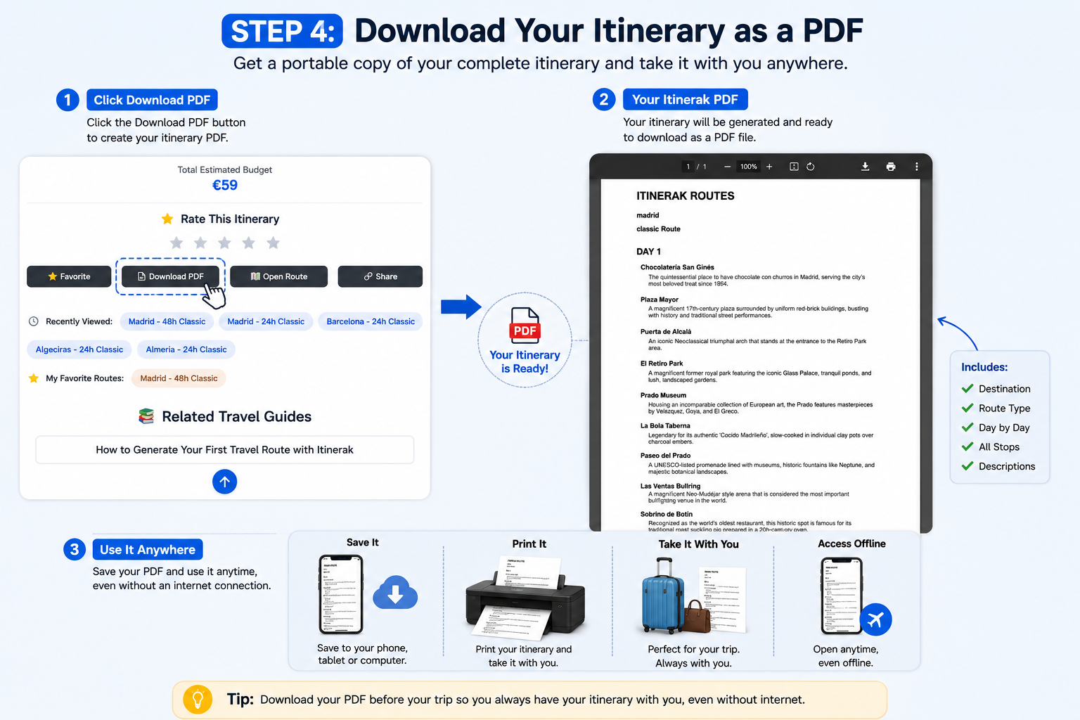 Download an Itinerak travel itinerary as a PDF