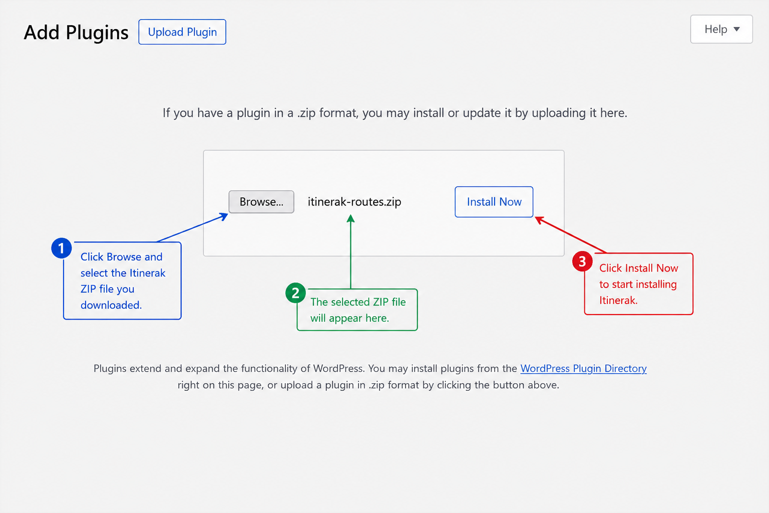 Install the Itinerak WordPress plugin from a ZIP file