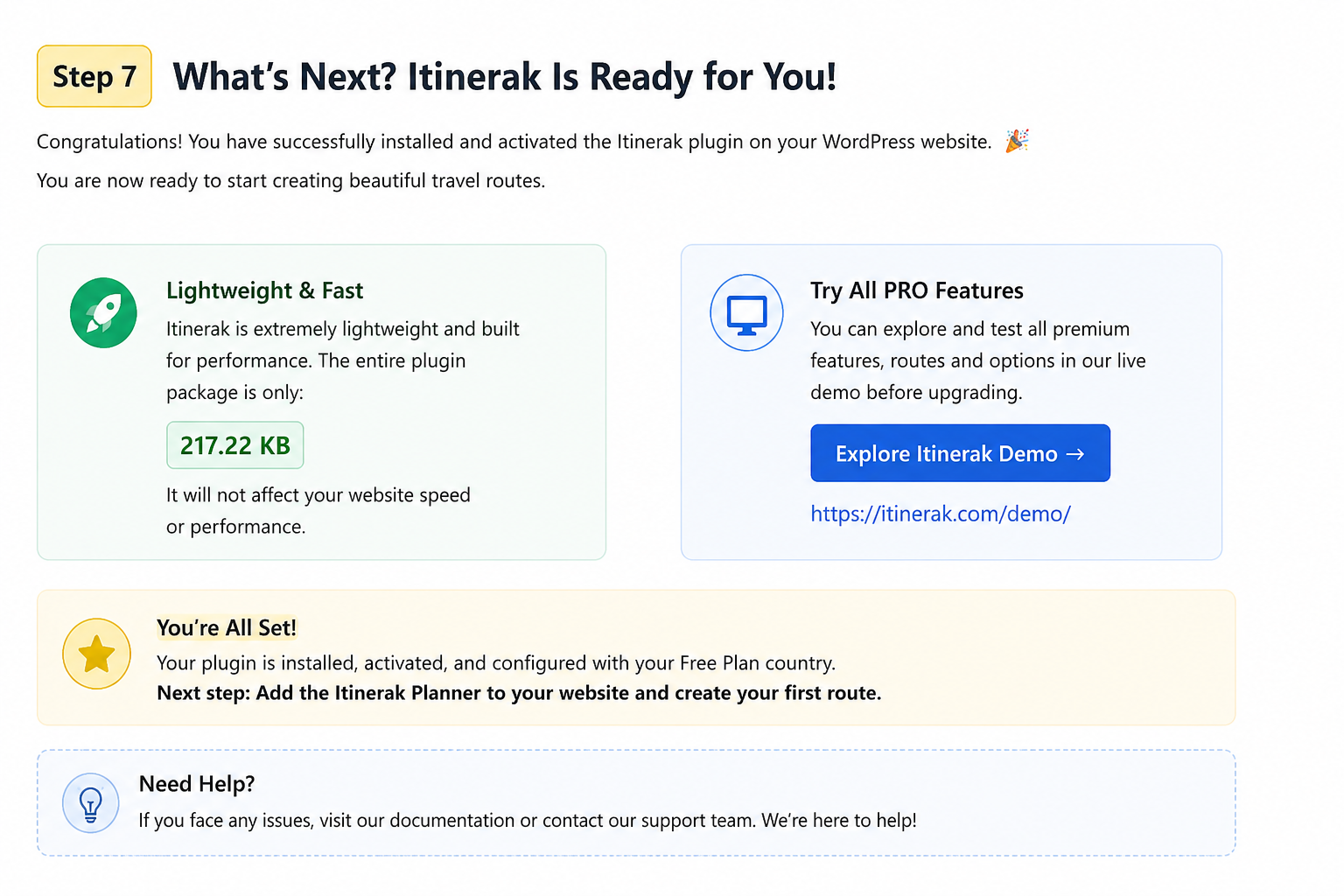 Itinerak WordPress plugin installed and ready to use