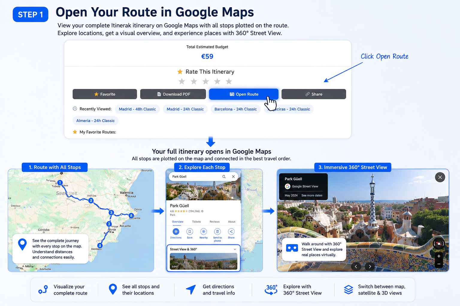Open an Itinerak travel route in Google Maps
