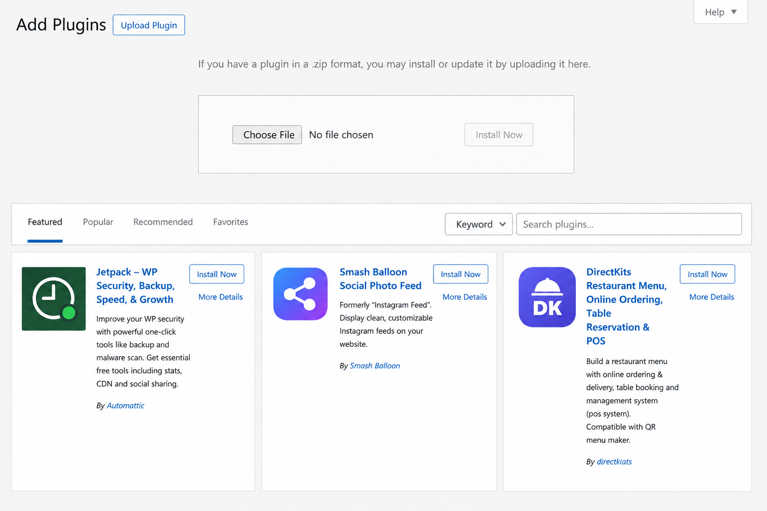 Upload the Itinerak plugin from the WordPress Add Plugins page